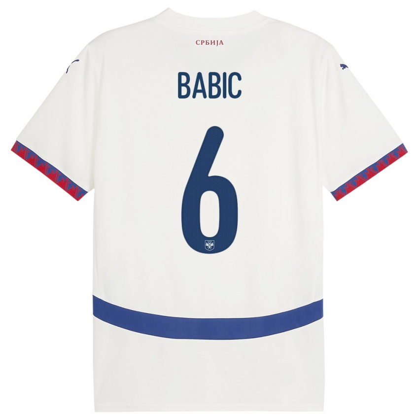 Børn Serbien Srdjan Babic #6 Hvid Udebane Spillertrøjer 24-26 Trøje T-Shirt