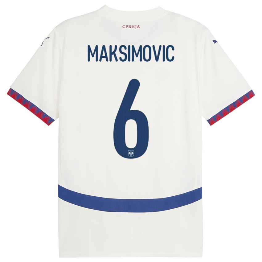Børn Serbien Nemanja Maksimovic #6 Hvid Udebane Spillertrøjer 24-26 Trøje T-Shirt