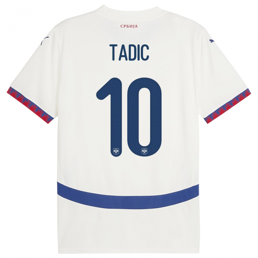 Børn Serbien Dusan Tadic #10 Hvid Udebane Spillertrøjer 24-26 Trøje T-Shirt