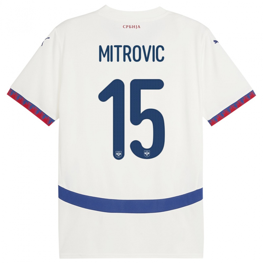 Børn Serbien Stefan Mitrovic #15 Hvid Udebane Spillertrøjer 24-26 Trøje T-Shirt