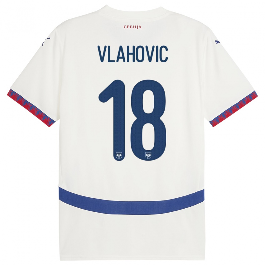 Børn Serbien Dusan Vlahovic #18 Hvid Udebane Spillertrøjer 24-26 Trøje T-Shirt