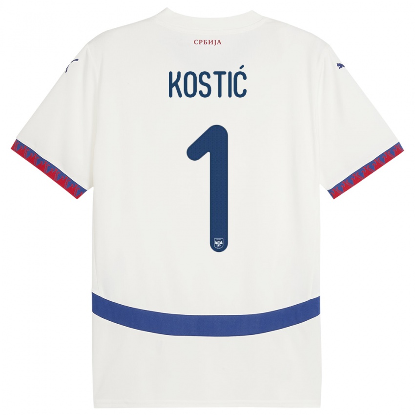 Børn Serbien Milica Kostic #1 Hvid Udebane Spillertrøjer 24-26 Trøje T-Shirt