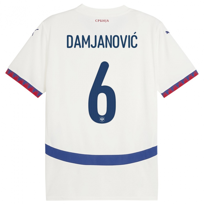 Børn Serbien Nevena Damjanovic #6 Hvid Udebane Spillertrøjer 24-26 Trøje T-Shirt