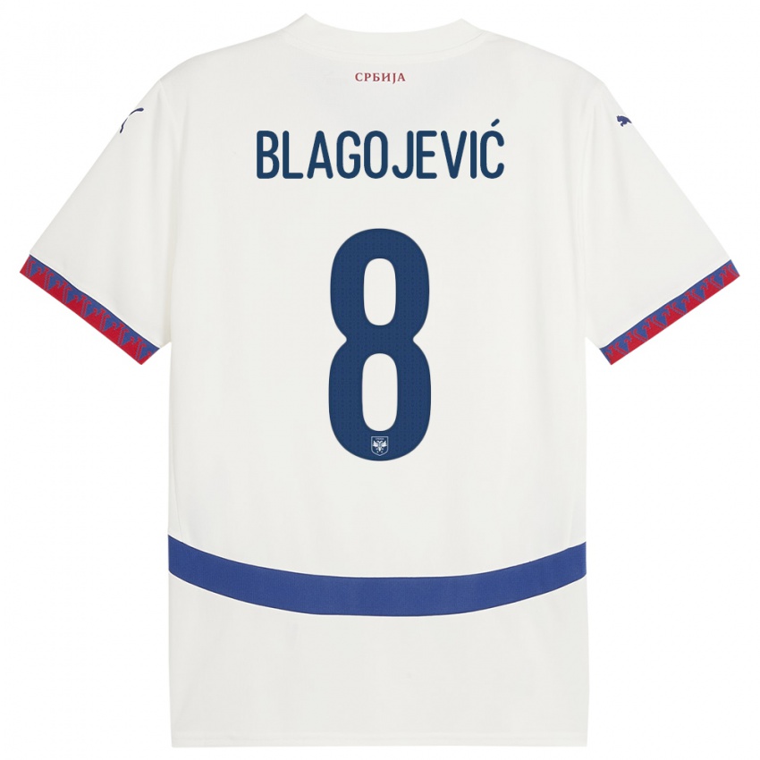 Børn Serbien Dina Blagojevic #8 Hvid Udebane Spillertrøjer 24-26 Trøje T-Shirt