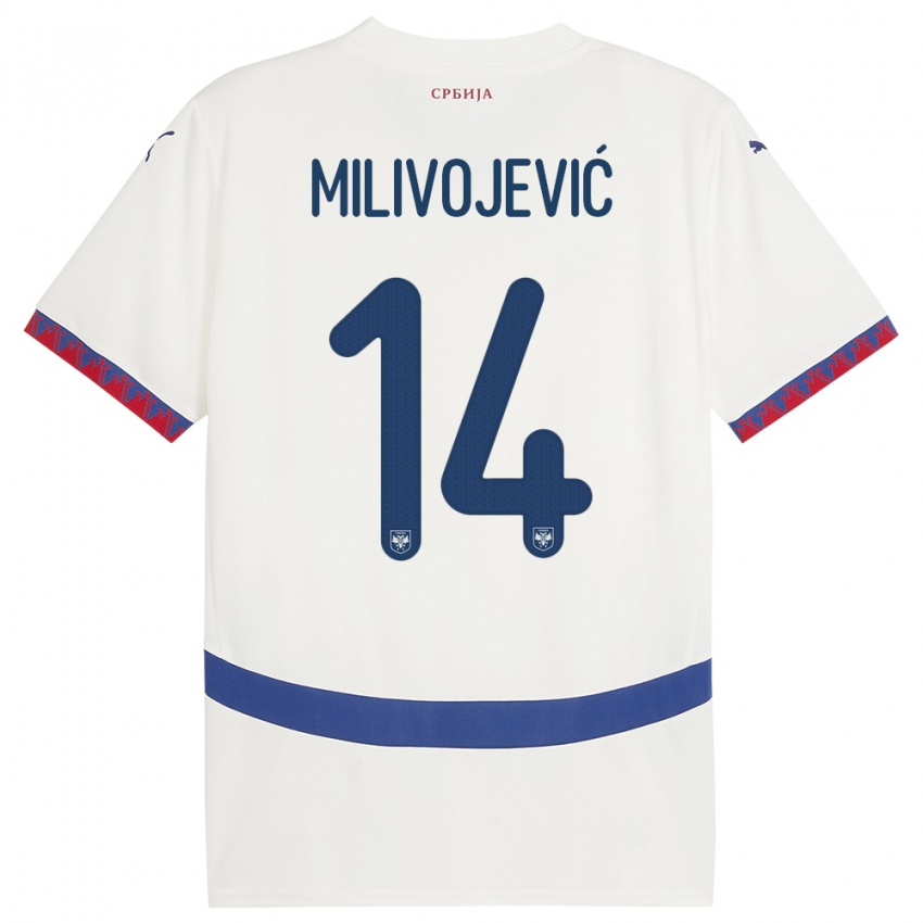 Børn Serbien Vesna Milivojevic #14 Hvid Udebane Spillertrøjer 24-26 Trøje T-Shirt
