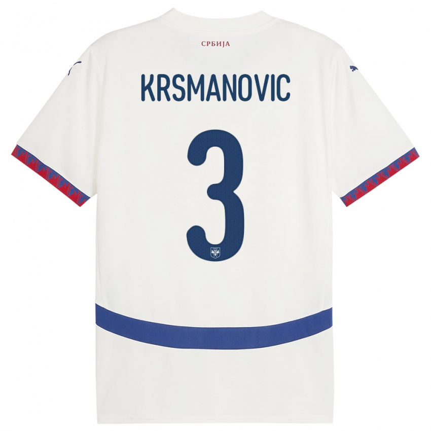 Børn Serbien Nemanja Krsmanovic #3 Hvid Udebane Spillertrøjer 24-26 Trøje T-Shirt