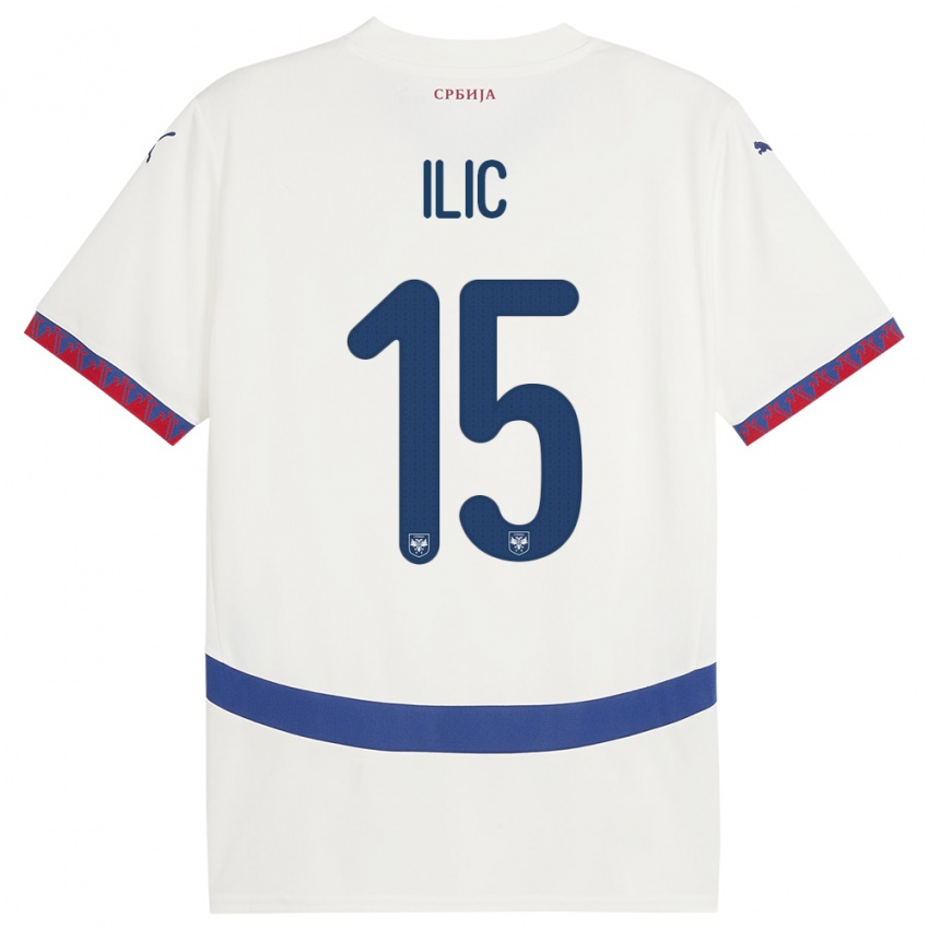 Børn Serbien Mihajlo Ilic #15 Hvid Udebane Spillertrøjer 24-26 Trøje T-Shirt