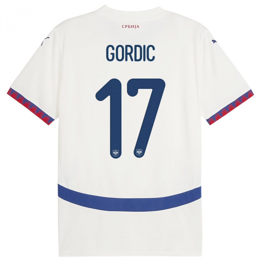 Børn Serbien Djordje Gordic #17 Hvid Udebane Spillertrøjer 24-26 Trøje T-Shirt
