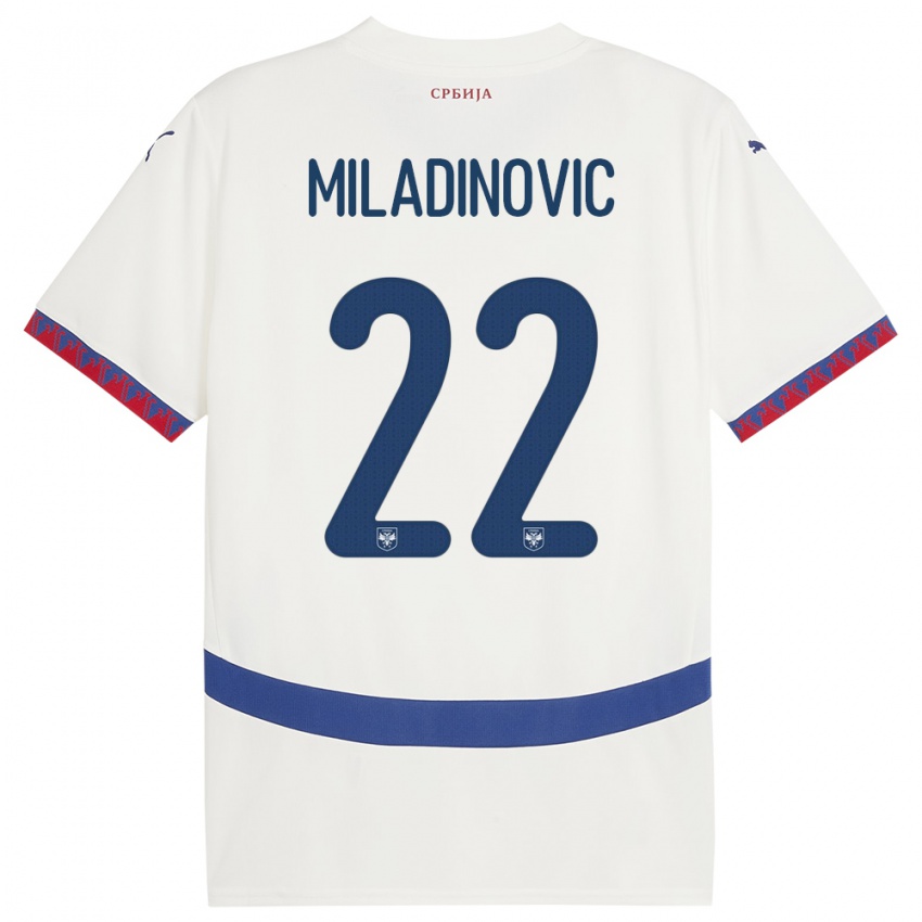 Børn Serbien Igor Miladinovic #22 Hvid Udebane Spillertrøjer 24-26 Trøje T-Shirt