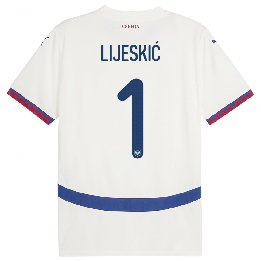Børn Serbien Luka Lijeskic #1 Hvid Udebane Spillertrøjer 24-26 Trøje T-Shirt