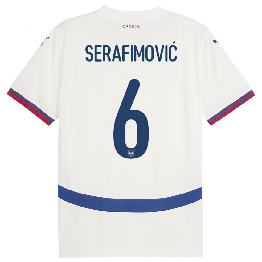 Børn Serbien Vojin Serafimovic #6 Hvid Udebane Spillertrøjer 24-26 Trøje T-Shirt
