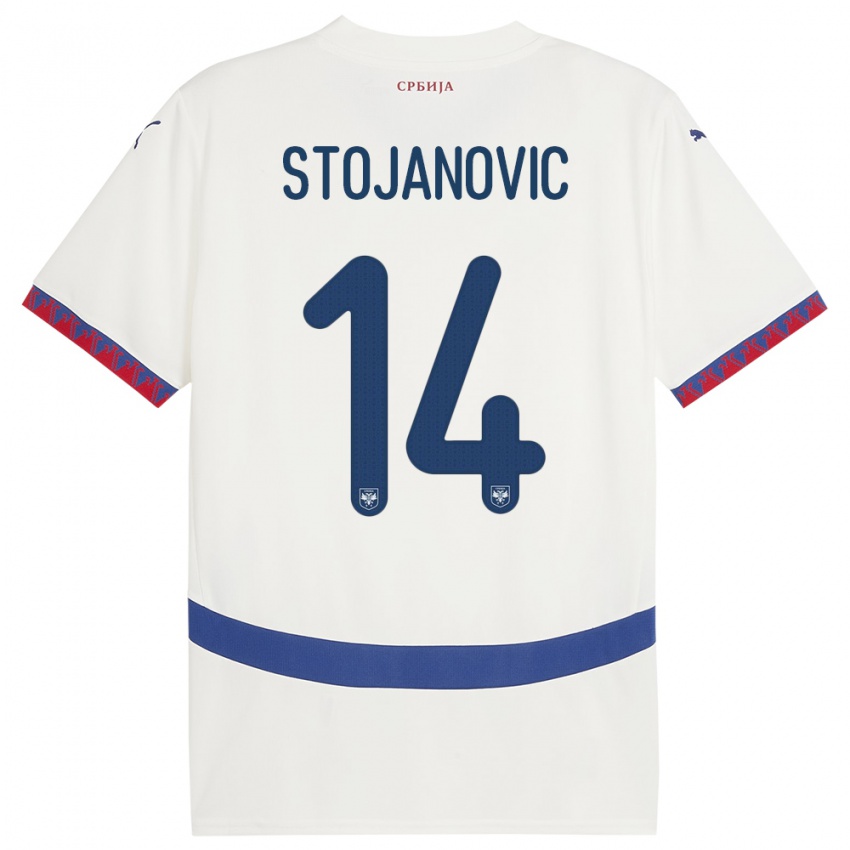 Børn Serbien Matija Stojanovic #14 Hvid Udebane Spillertrøjer 24-26 Trøje T-Shirt