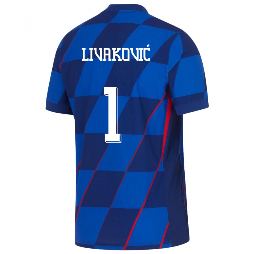 Børn Kroatien Dominik Livakovic #1 Blå Udebane Spillertrøjer 24-26 Trøje T-Shirt