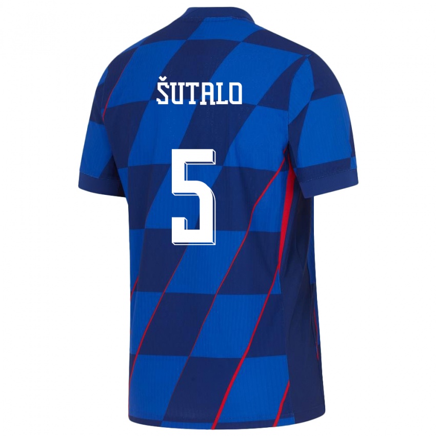 Børn Kroatien Josip Sutalo #5 Blå Udebane Spillertrøjer 24-26 Trøje T-Shirt