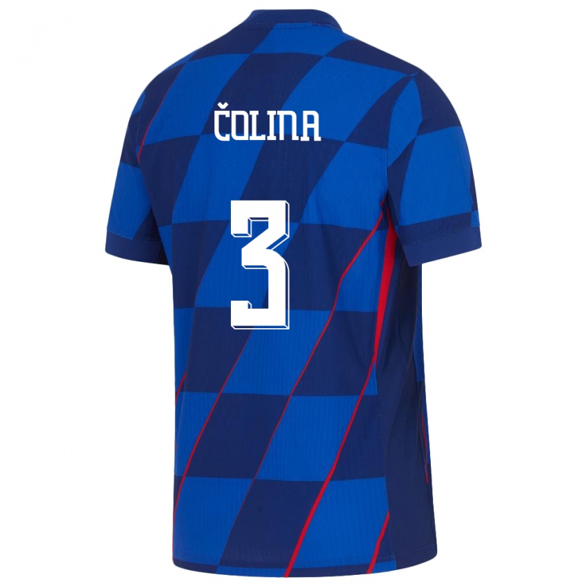Børn Kroatien David Colina #3 Blå Udebane Spillertrøjer 24-26 Trøje T-Shirt