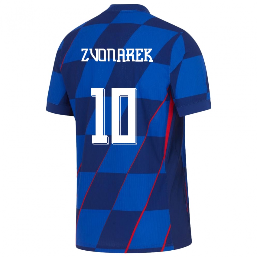 Børn Kroatien Lovro Zvonarek #10 Blå Udebane Spillertrøjer 24-26 Trøje T-Shirt