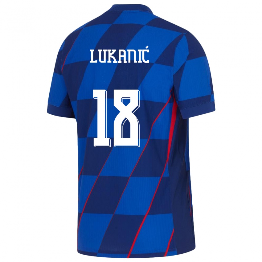 Børn Kroatien Luka Lukanic #18 Blå Udebane Spillertrøjer 24-26 Trøje T-Shirt