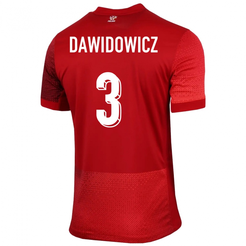 Børn Polen Pawel Dawidowicz #3 Rød Udebane Spillertrøjer 24-26 Trøje T-Shirt