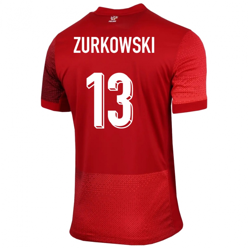 Børn Polen Szymon Zurkowski #13 Rød Udebane Spillertrøjer 24-26 Trøje T-Shirt