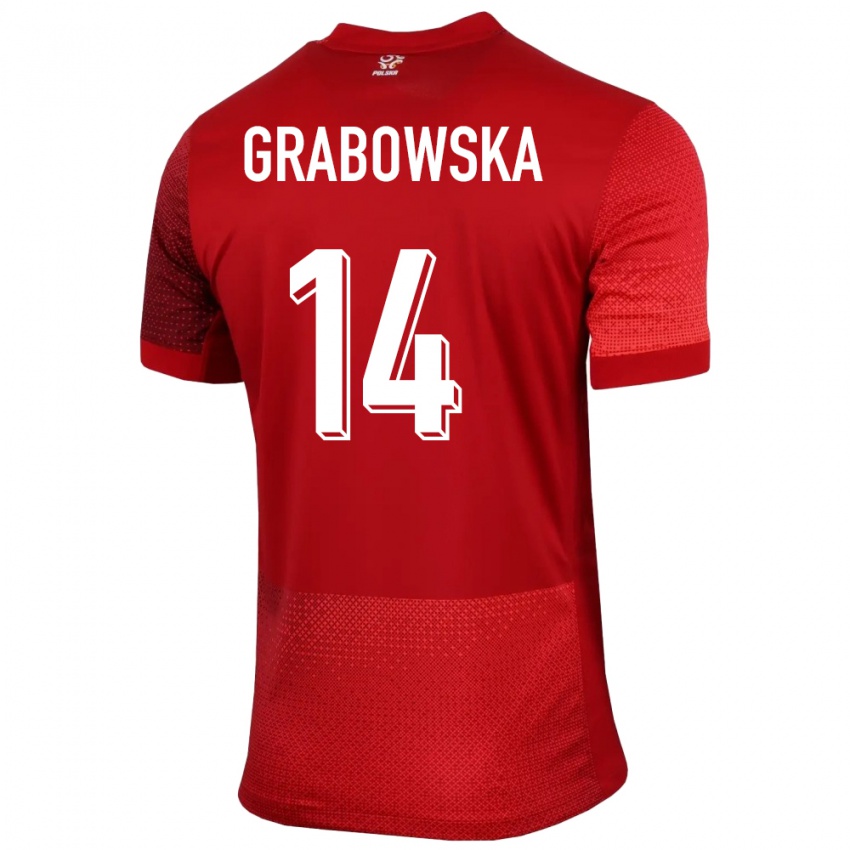 Børn Polen Dominika Grabowska #14 Rød Udebane Spillertrøjer 24-26 Trøje T-Shirt