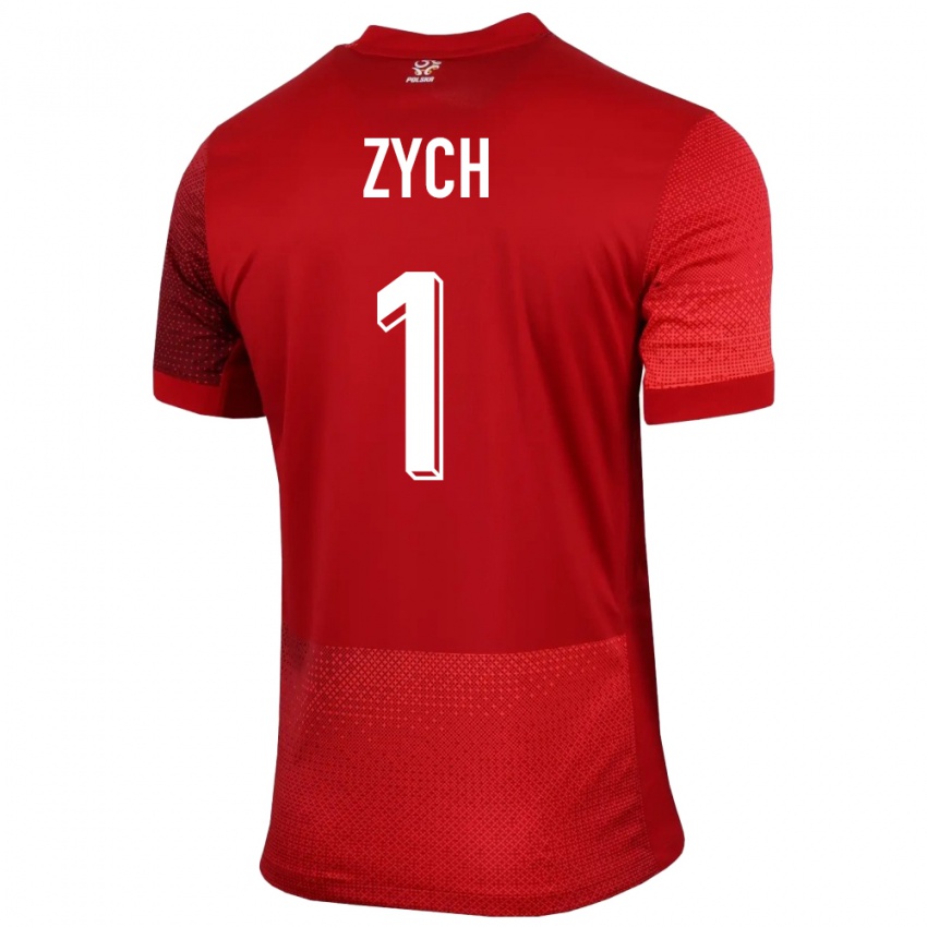 Børn Polen Oliwier Zych #1 Rød Udebane Spillertrøjer 24-26 Trøje T-Shirt