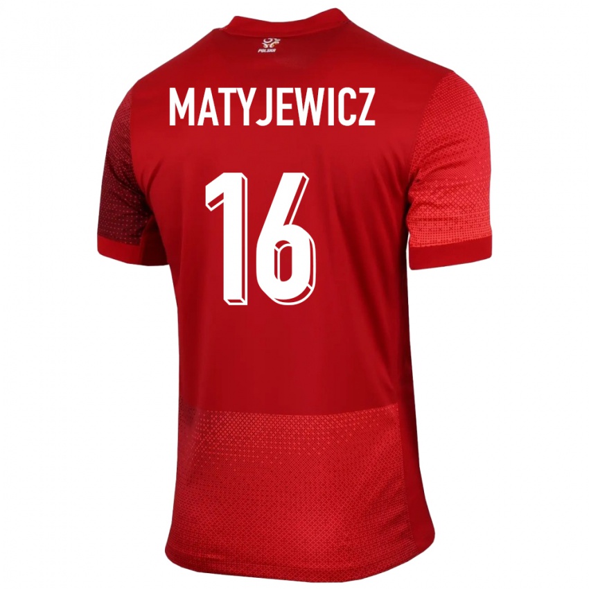 Børn Polen Wiktor Matyjewicz #16 Rød Udebane Spillertrøjer 24-26 Trøje T-Shirt