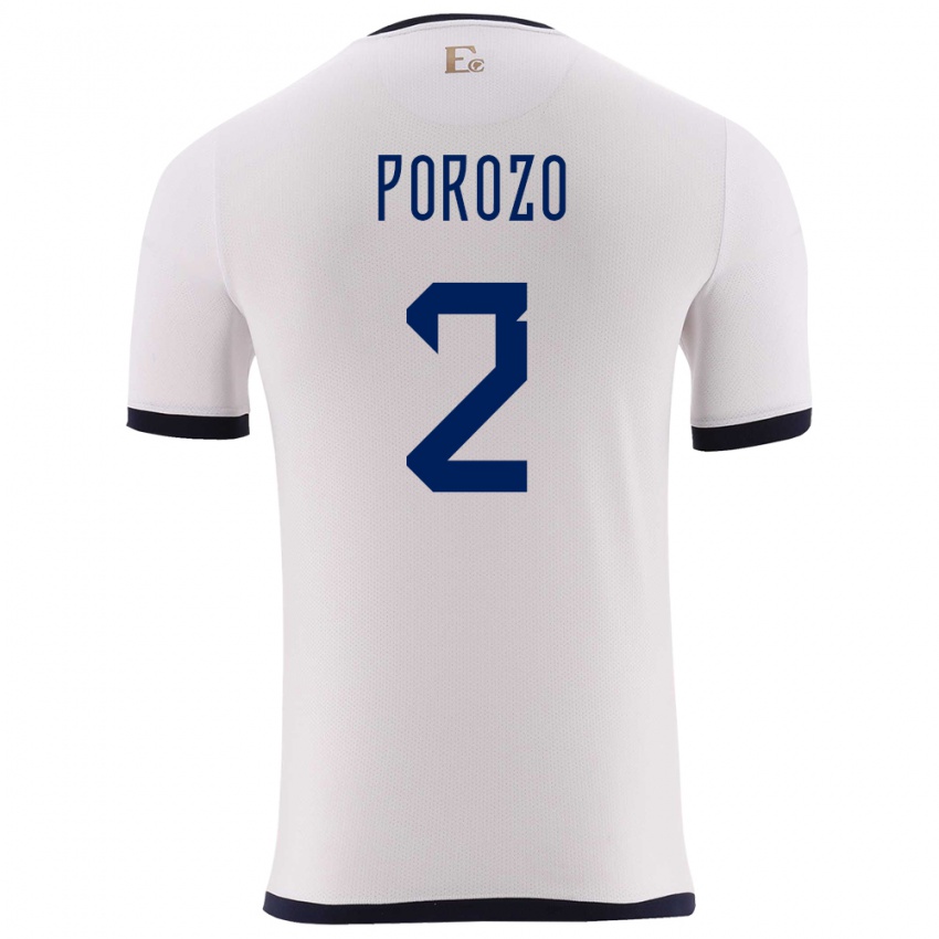 Børn Ecuador Jackson Porozo #2 Hvid Udebane Spillertrøjer 24-26 Trøje T-Shirt