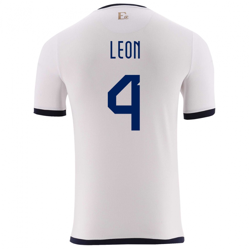 Børn Ecuador Fernando Leon #4 Hvid Udebane Spillertrøjer 24-26 Trøje T-Shirt