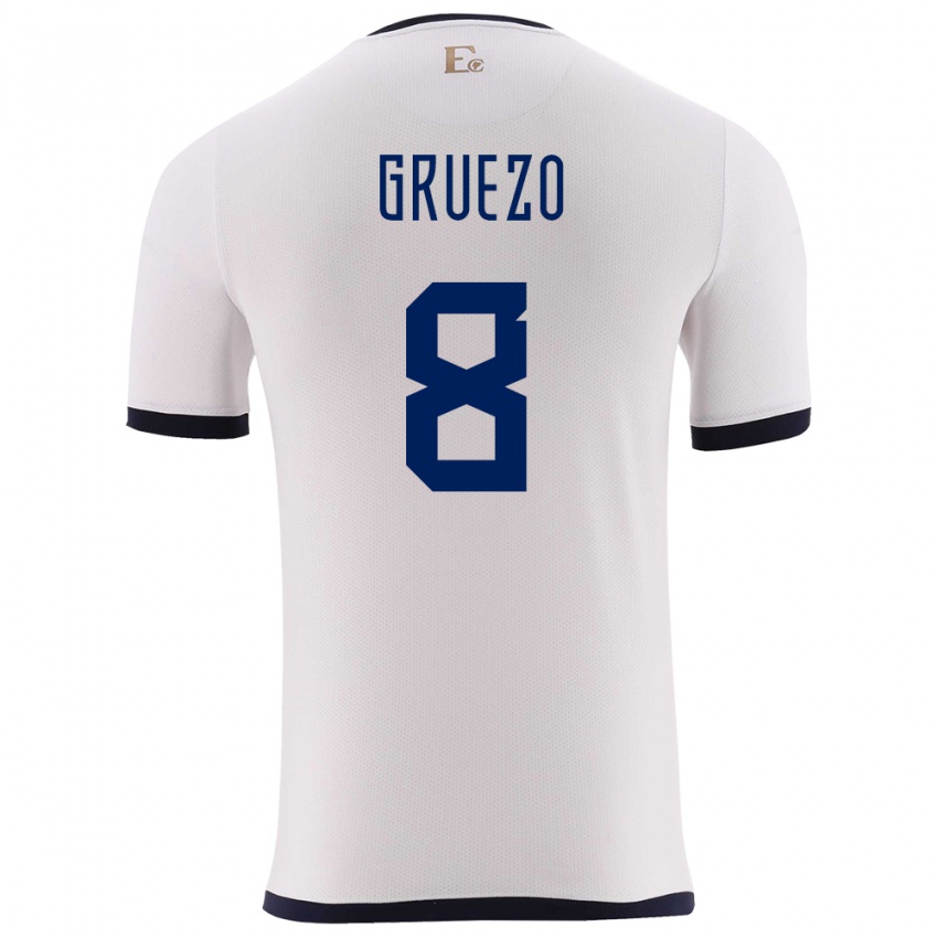 Børn Ecuador Carlos Gruezo #8 Hvid Udebane Spillertrøjer 24-26 Trøje T-Shirt