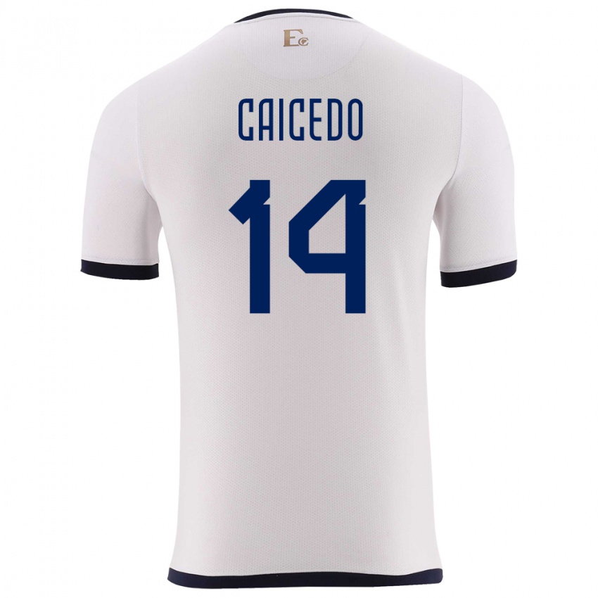 Børn Ecuador Carina Caicedo #14 Hvid Udebane Spillertrøjer 24-26 Trøje T-Shirt