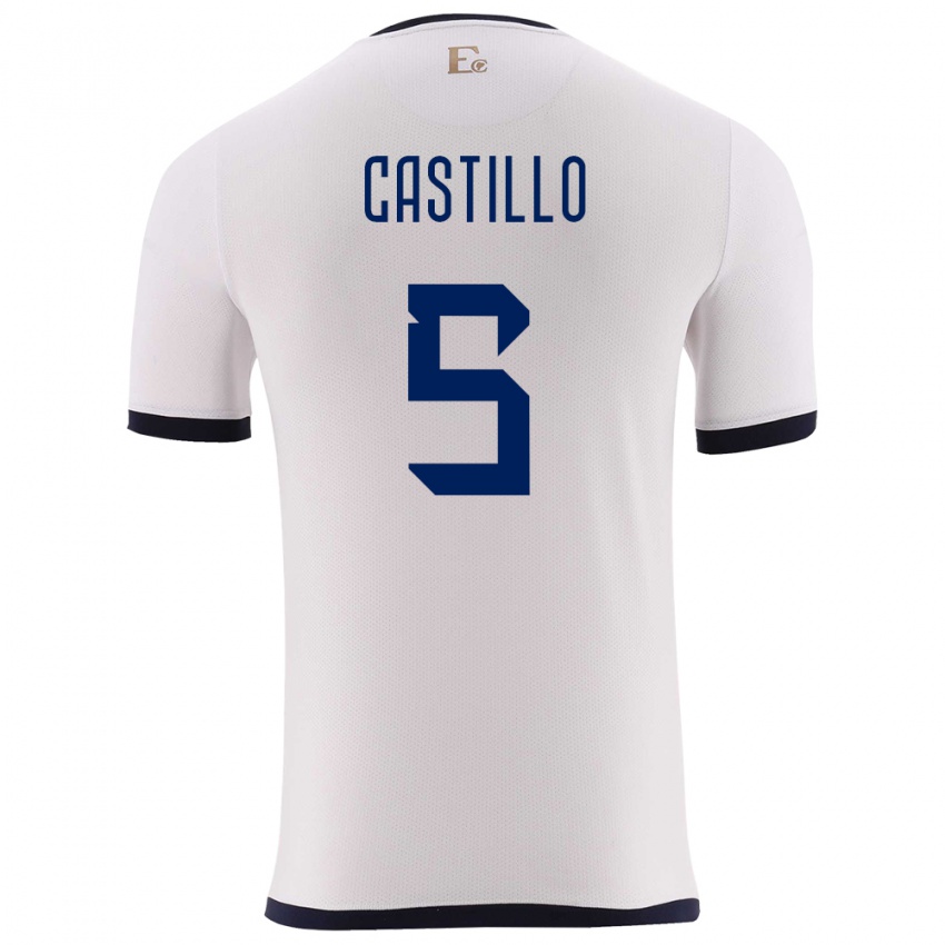 Børn Ecuador Denil Castillo #5 Hvid Udebane Spillertrøjer 24-26 Trøje T-Shirt