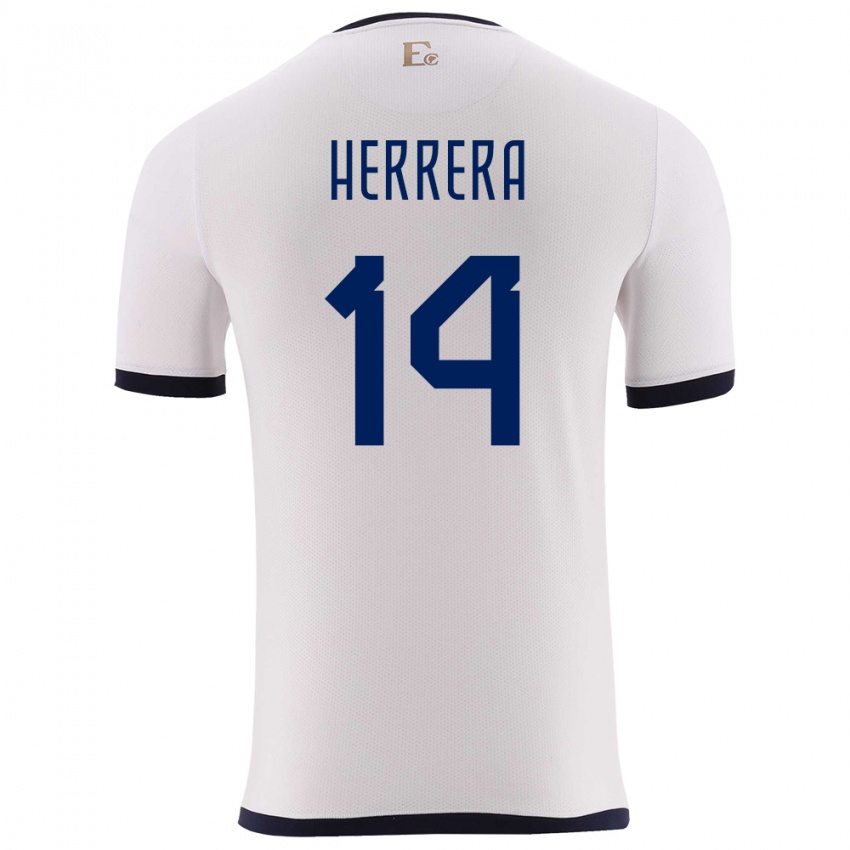 Børn Ecuador Orlando Herrera #14 Hvid Udebane Spillertrøjer 24-26 Trøje T-Shirt