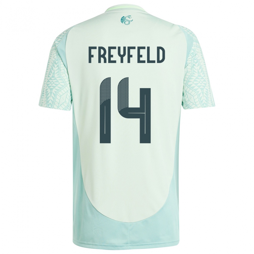 Børn Mexico Emiliano Freyfeld #14 Linen Grøn Udebane Spillertrøjer 24-26 Trøje T-Shirt