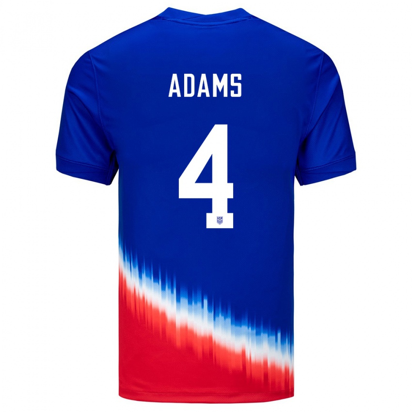 Børn Usa Tyler Adams #4 Blå Udebane Spillertrøjer 24-26 Trøje T-Shirt