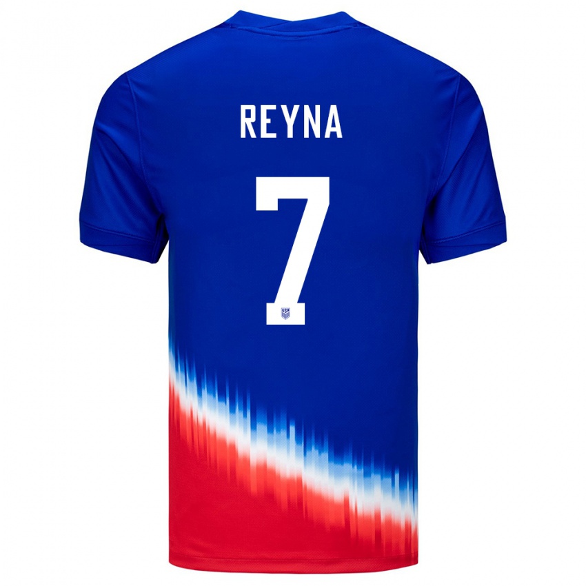 Børn Usa Giovanni Reyna #7 Blå Udebane Spillertrøjer 24-26 Trøje T-Shirt