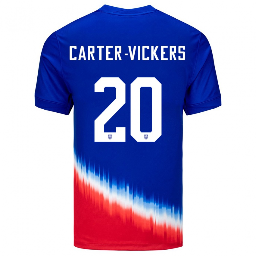 Børn Usa Cameron Carter-Vickers #20 Blå Udebane Spillertrøjer 24-26 Trøje T-Shirt