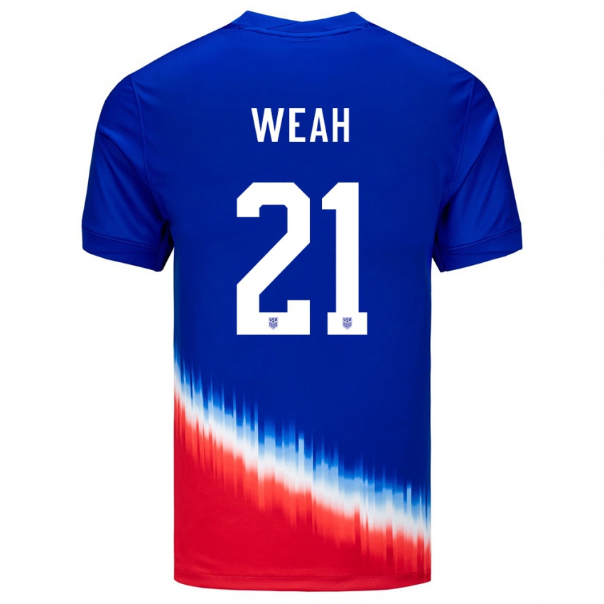 Børn Usa Timothy Weah #21 Blå Udebane Spillertrøjer 24-26 Trøje T-Shirt