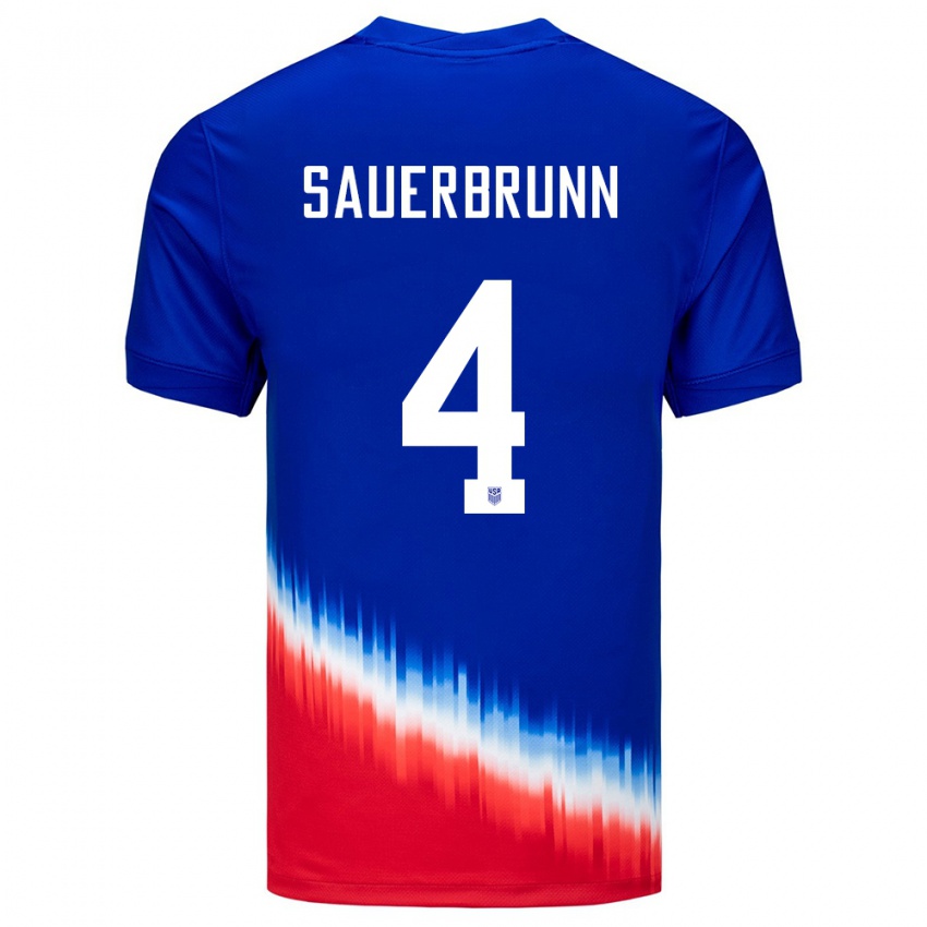 Børn Usa Becky Sauerbrunn #4 Blå Udebane Spillertrøjer 24-26 Trøje T-Shirt