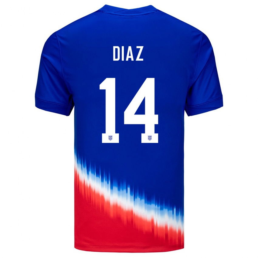 Børn Usa Christian Diaz #14 Blå Udebane Spillertrøjer 24-26 Trøje T-Shirt