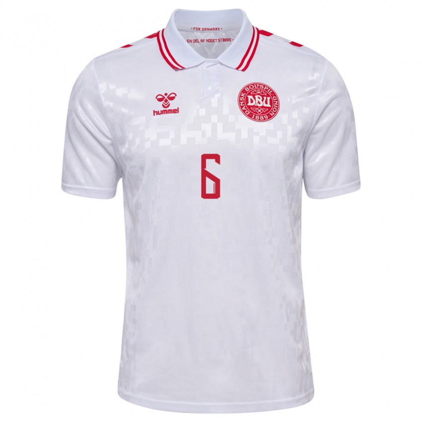 Børn Danmark Oscar Fraulo #6 Hvid Udebane Spillertrøjer 24-26 Trøje T-Shirt