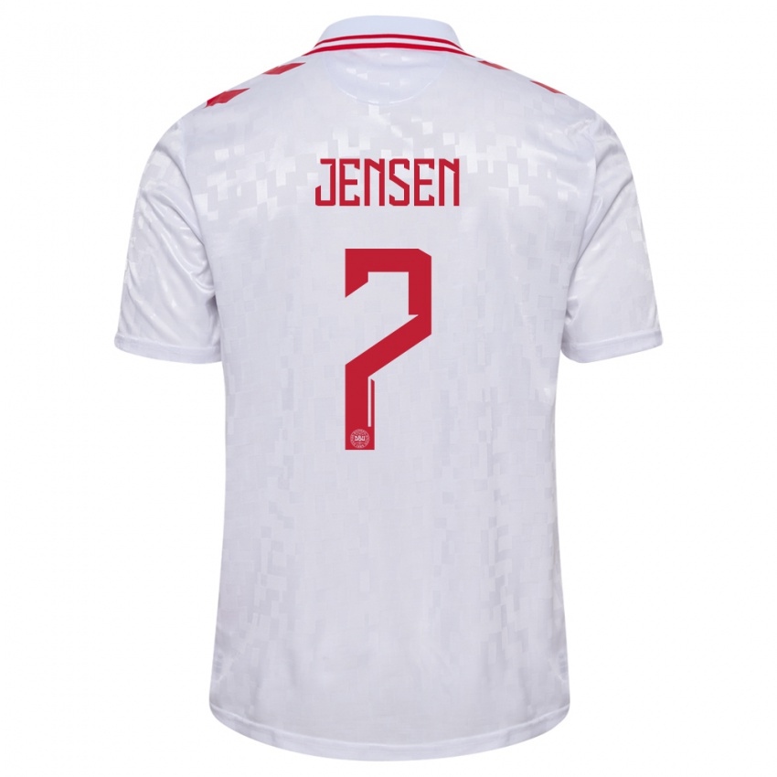 Børn Danmark Mathias Jensen #7 Hvid Udebane Spillertrøjer 24-26 Trøje T-Shirt