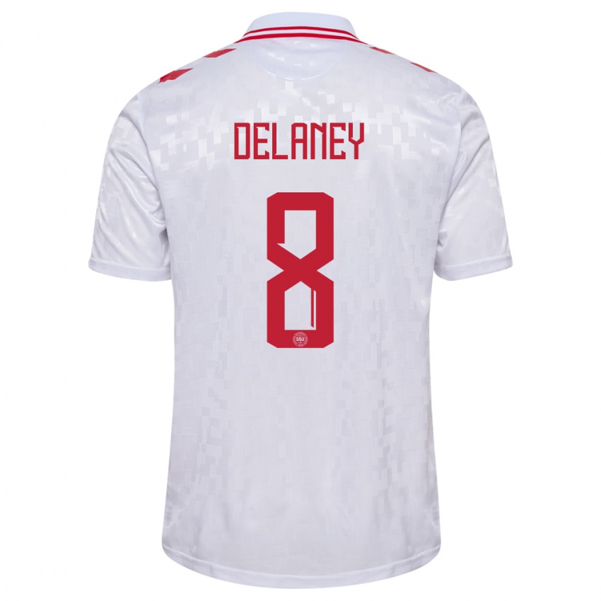 Børn Danmark Thomas Delaney #8 Hvid Udebane Spillertrøjer 24-26 Trøje T-Shirt