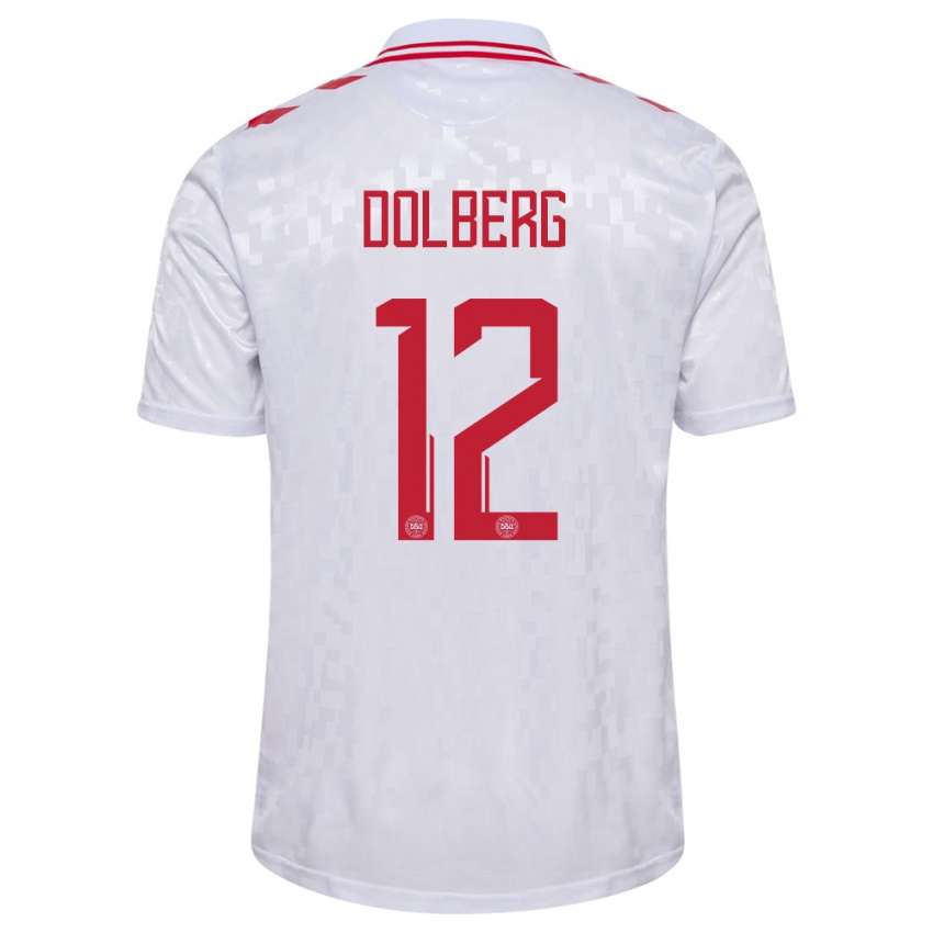 Børn Danmark Kasper Dolberg #12 Hvid Udebane Spillertrøjer 24-26 Trøje T-Shirt