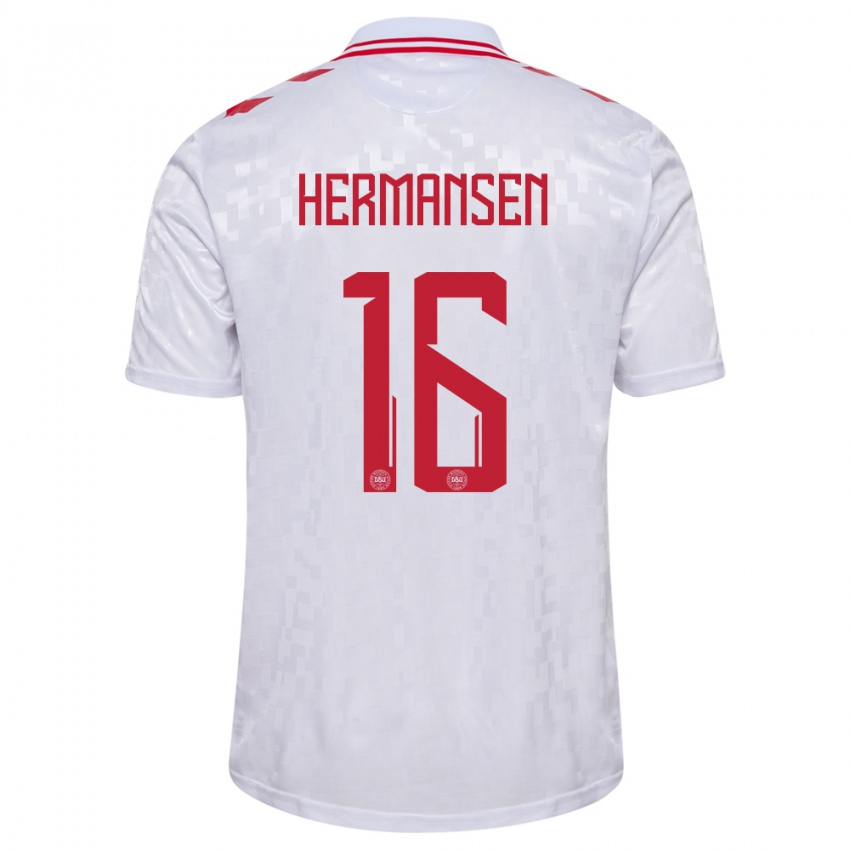 Børn Danmark Mads Hermansen #16 Hvid Udebane Spillertrøjer 24-26 Trøje T-Shirt