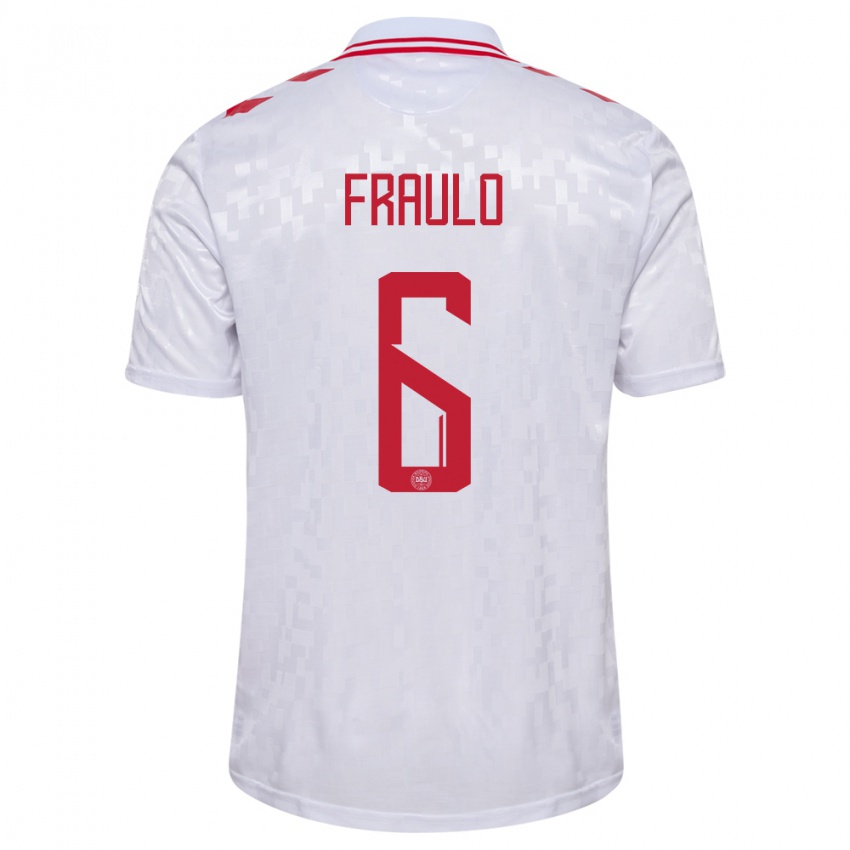 Børn Danmark Oscar Fraulo #6 Hvid Udebane Spillertrøjer 24-26 Trøje T-Shirt