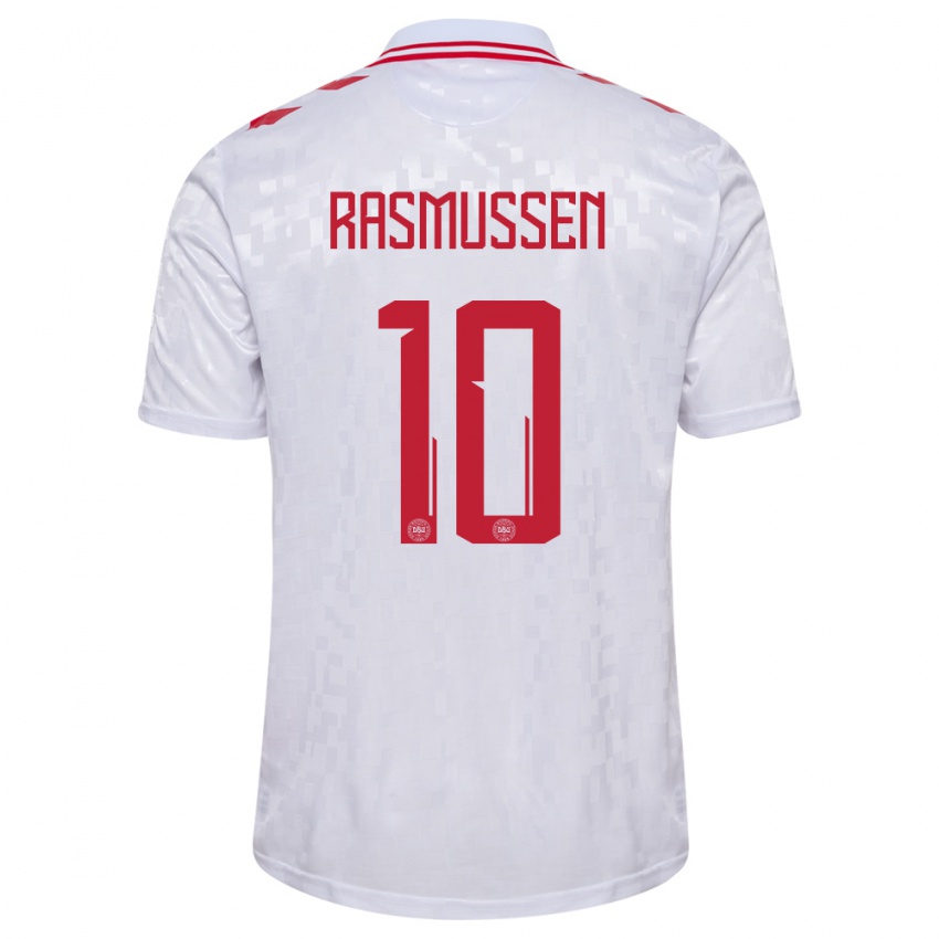 Børn Danmark Christian Rasmussen #10 Hvid Udebane Spillertrøjer 24-26 Trøje T-Shirt
