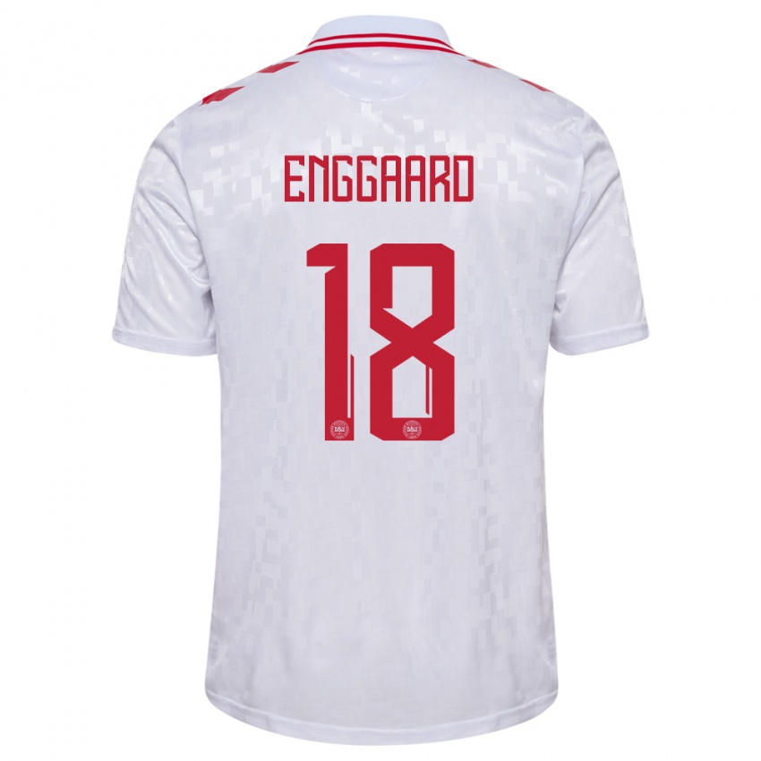 Børn Danmark Mads Enggaard #18 Hvid Udebane Spillertrøjer 24-26 Trøje T-Shirt