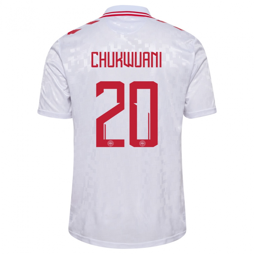 Børn Danmark Tochi Chukwuani #20 Hvid Udebane Spillertrøjer 24-26 Trøje T-Shirt