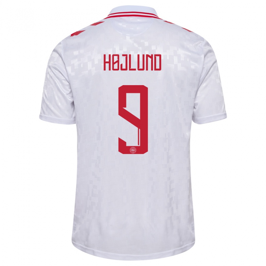 Børn Danmark Emil Højlund #9 Hvid Udebane Spillertrøjer 24-26 Trøje T-Shirt