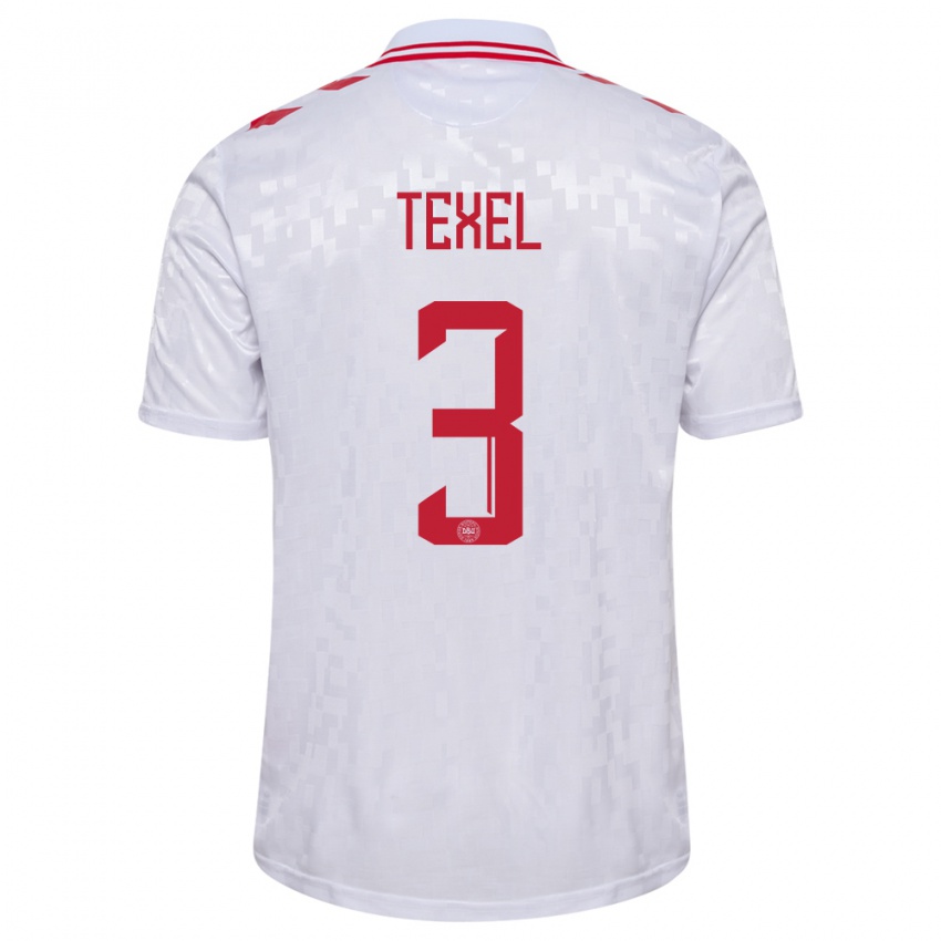 Børn Danmark Pontus Texel #3 Hvid Udebane Spillertrøjer 24-26 Trøje T-Shirt